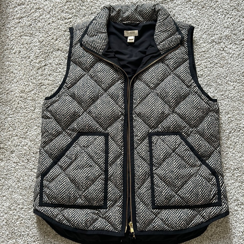 J.Crew Black and Tan chevron puffer vest